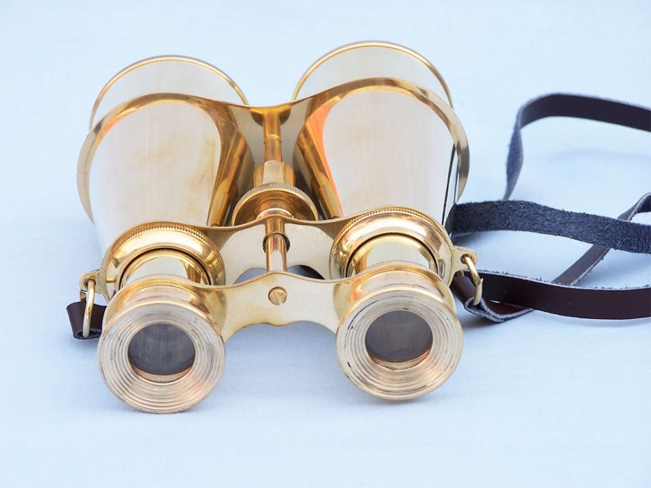 Captain's Solid Brass Binoculars with Leather Case 6""