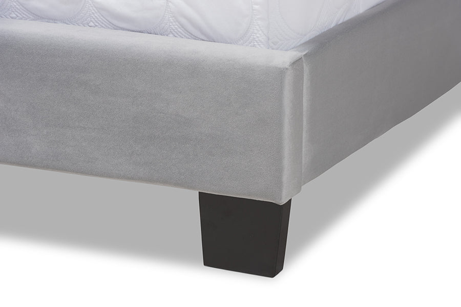 Baxton Studio Clare Glam and Luxe Grey Velvet Fabric Upholstered King Size Panel Bed with Channel Tufted Headboard