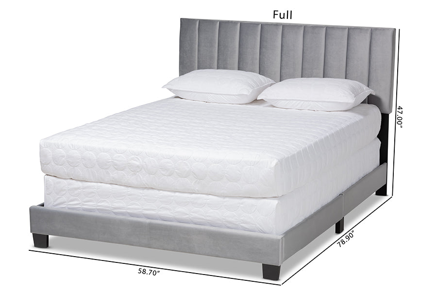 Baxton Studio Clare Glam and Luxe Grey Velvet Fabric Upholstered King Size Panel Bed with Channel Tufted Headboard