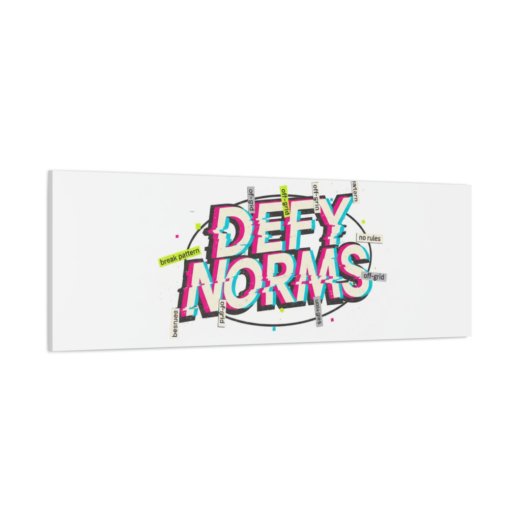 Defy Norms Canvas, Anti-Aesthetic Glitch Typography, Brutalist Poster Style