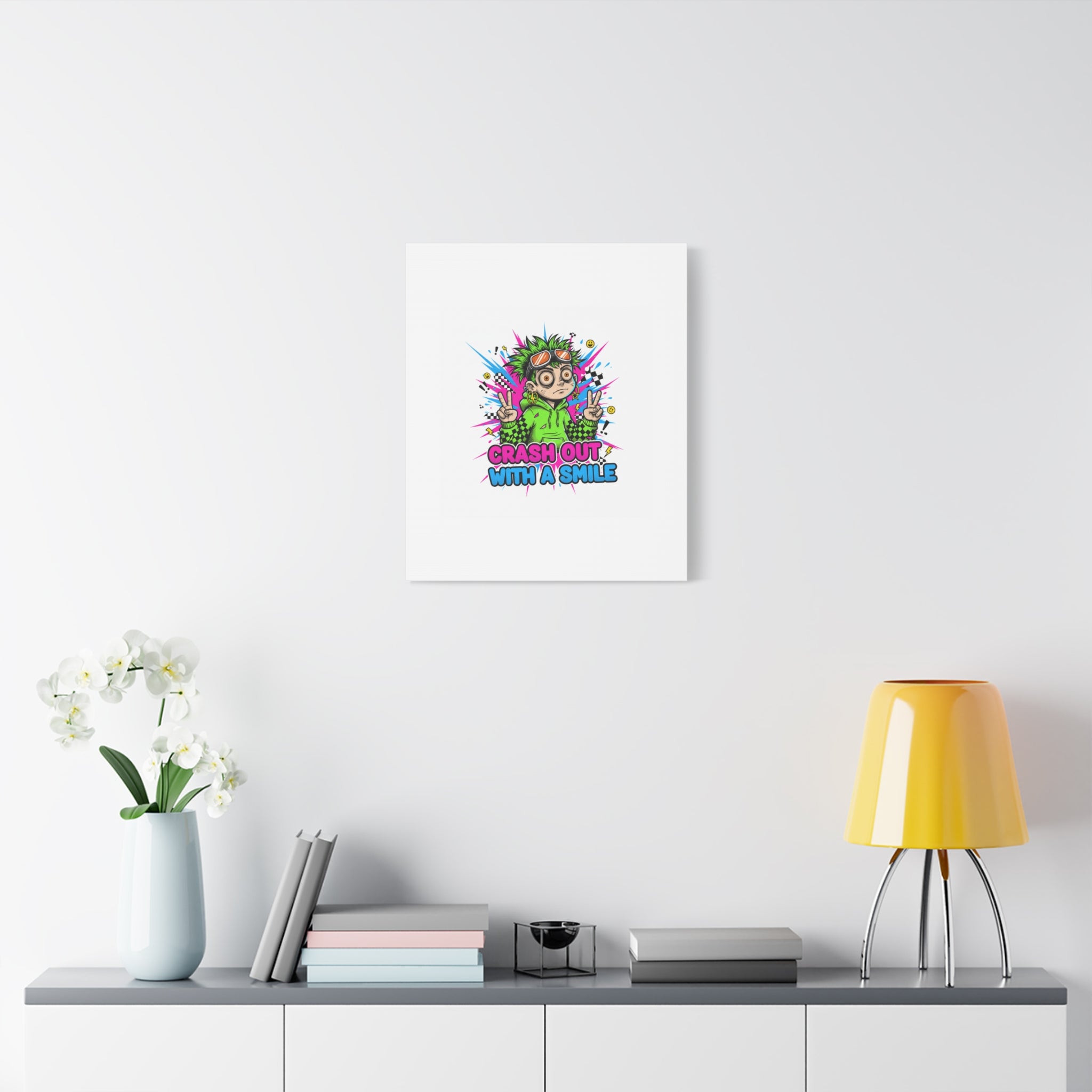 Crash Out With a Smile Canvas Print | Neon Skate Graffiti, Meme Meltdown Art
