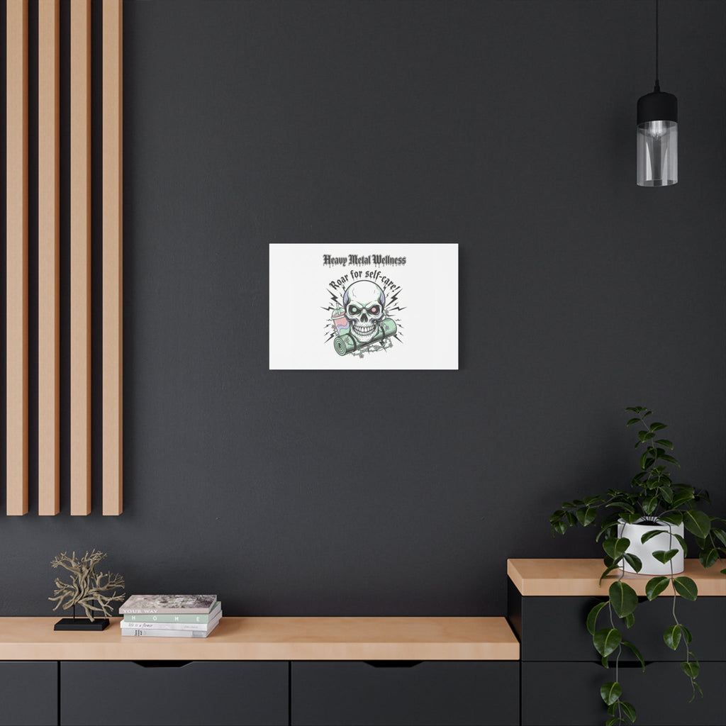 Roar for Self-Care Skull Canvas | heavy metal wellness, gothic wellness quote