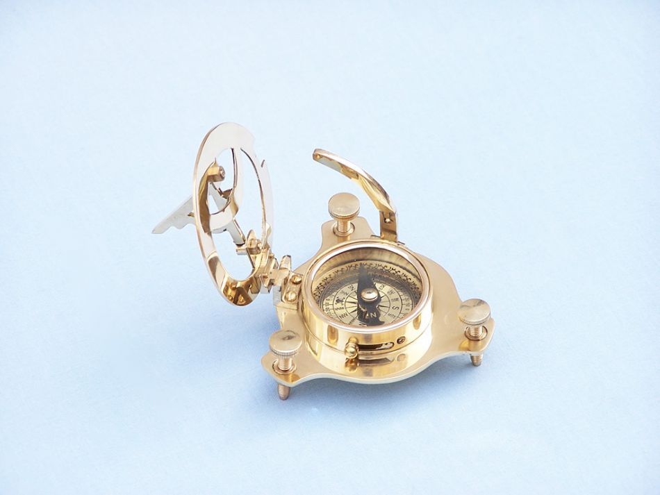 Solid Brass Captain's Triangle Sundial Compass w/ Rosewood Box 3""