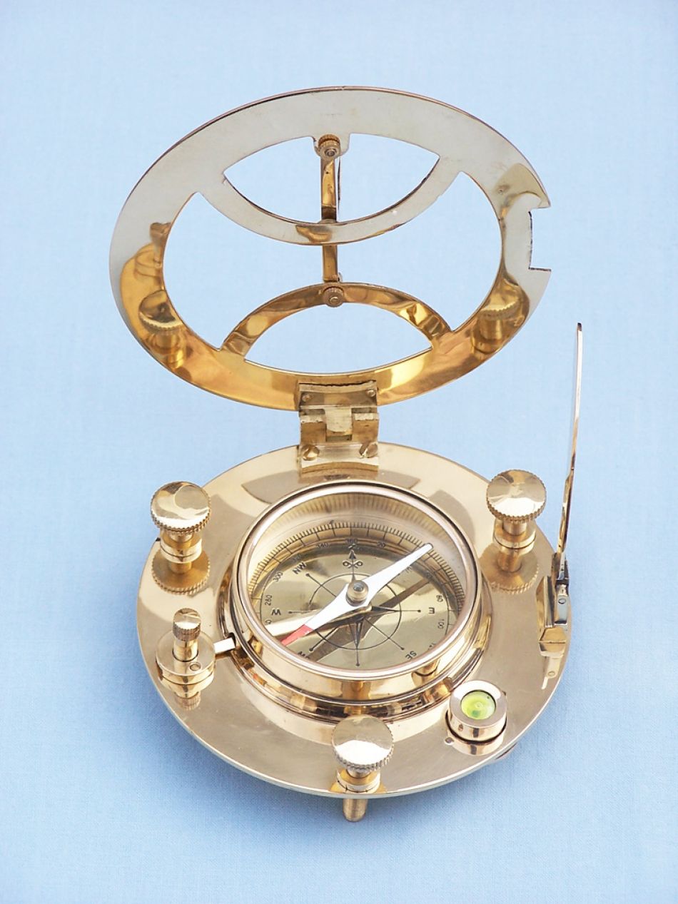 Solid Brass Round Sundial Compass w/ Rosewood Box 6""