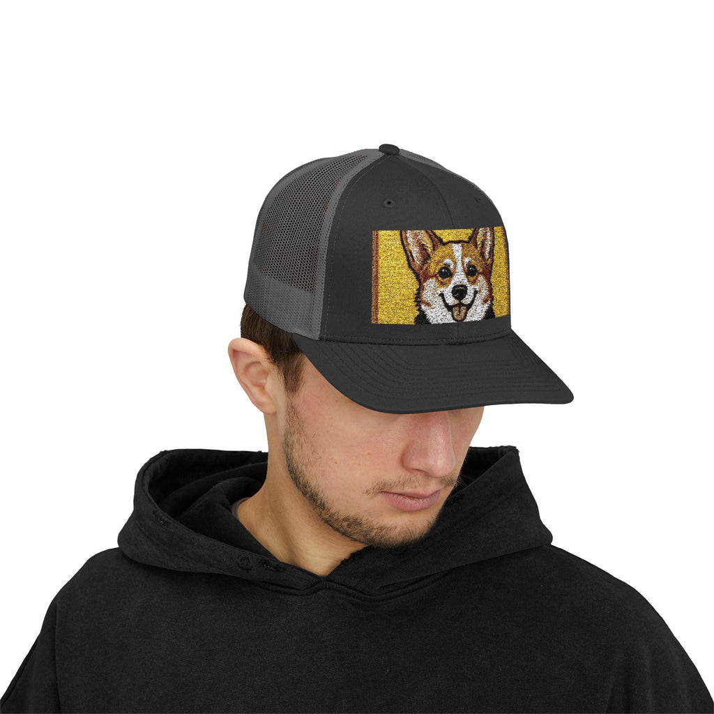 Happy Corgi Snapback Trucker Cap — "Happy Corgi Dog Happy Life"