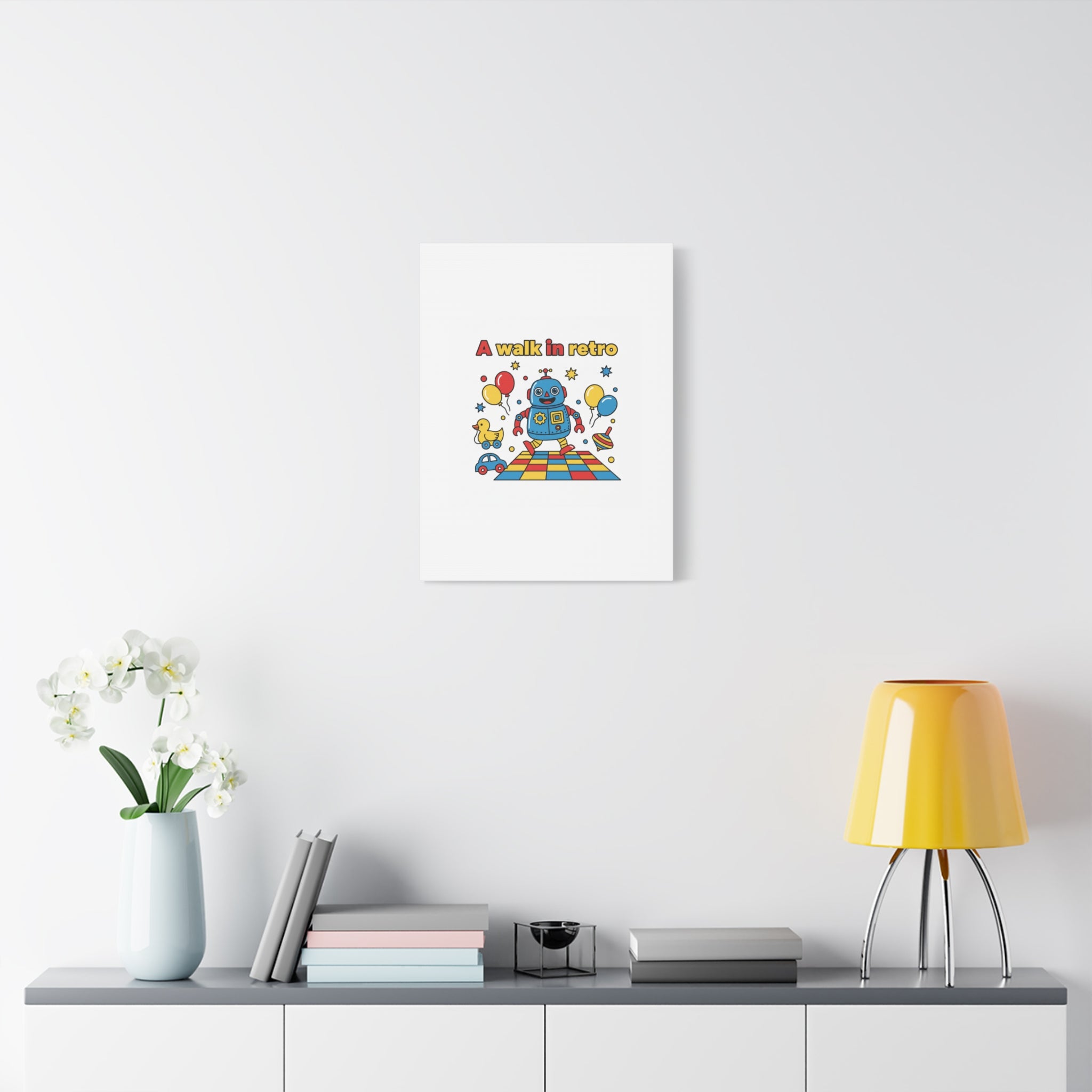 Retro Toy Robot Canvas | Throwback Kid, Primary Color Nostalgia