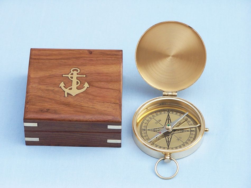 Solid Brass Gentlemen's Compass w/ Rosewood Box 4""