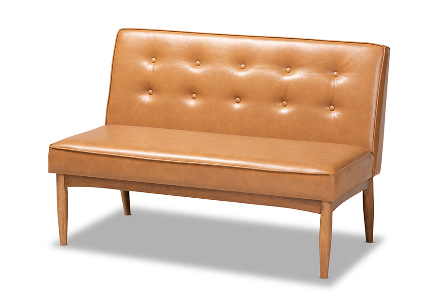 Baxton Studio Arvid Mid-Century Modern Tan Faux Leather Upholstered and Walnut Brown Finished Wood 5-Piece Dining Nook Set