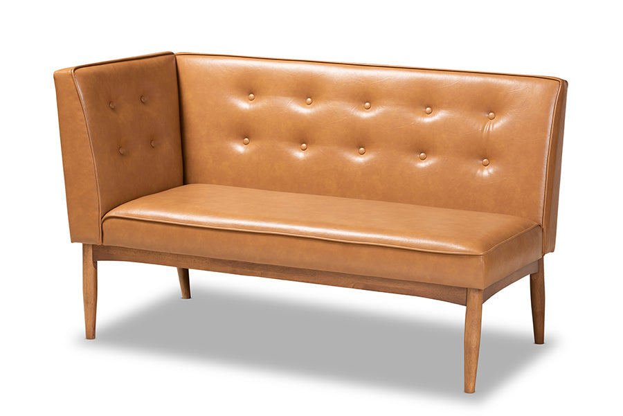 Baxton Studio Arvid Mid-Century Modern Tan Faux Leather Upholstered and Walnut Brown Finished Wood 4-Piece Dining Nook Set