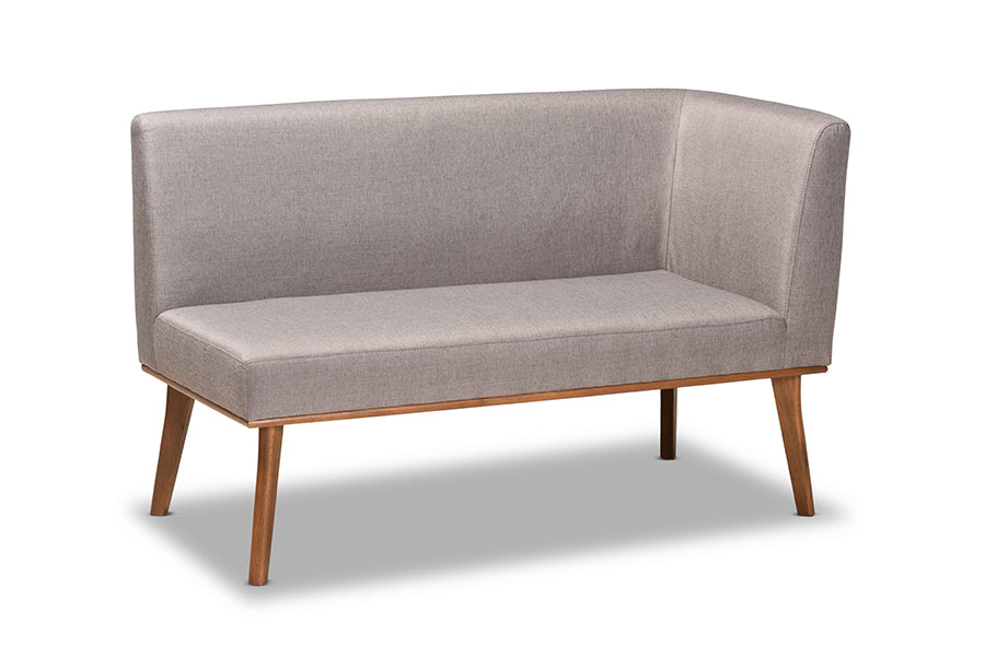 Baxton Studio Odessa Mid-Century Modern Grey Fabric Upholstered and Walnut Brown Finished Wood 5-Piece Dining Nook Set