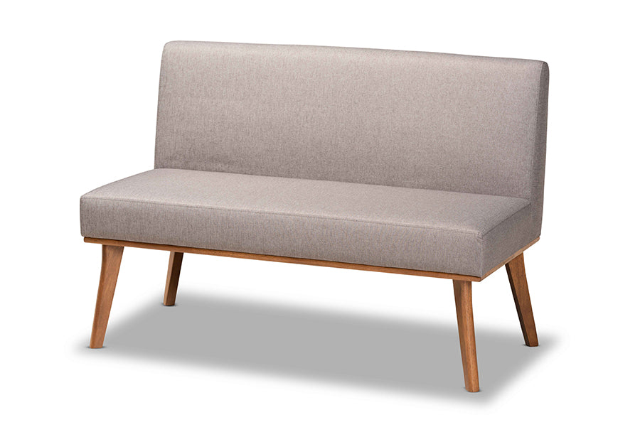 Baxton Studio Odessa Mid-Century Modern Grey Fabric Upholstered and Walnut Brown Finished Wood 5-Piece Dining Nook Set