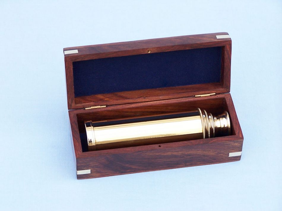Deluxe Class Solid Brass Captain's Spyglass Telescope 15"" w/ Rosewood Box