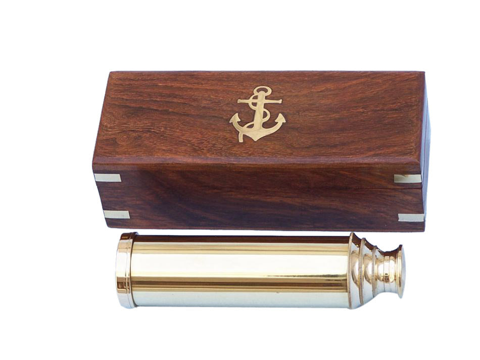 Deluxe Class Solid Brass Captain's Spyglass Telescope 15"" w/ Rosewood Box