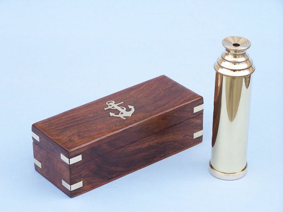 Deluxe Class Solid Brass Captain's Spyglass Telescope 15"" w/ Rosewood Box