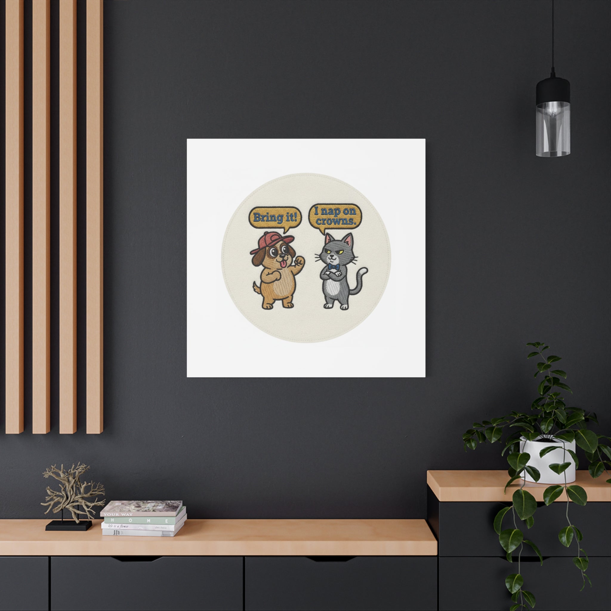 Funny Cat vs Dog Canvas | Pet Rivalry Wall Art