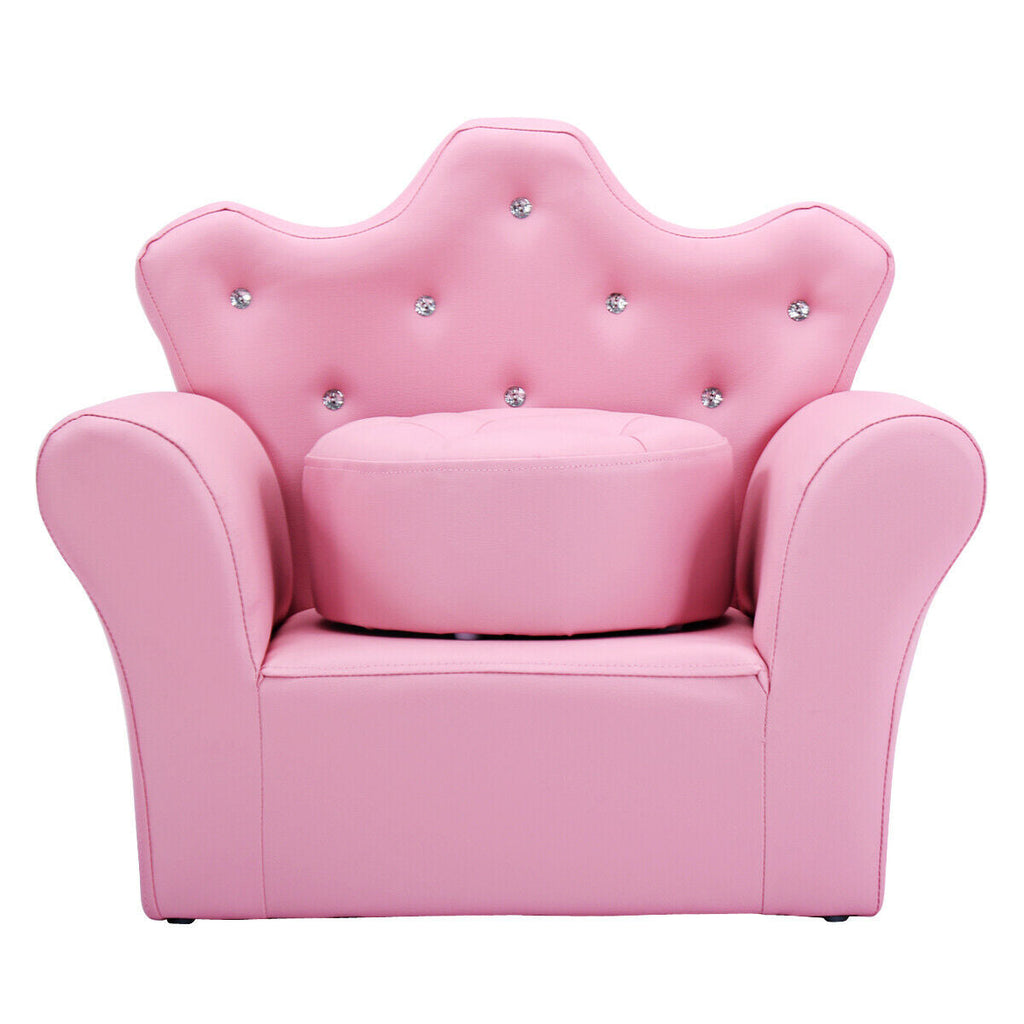 Pink Kids Sofa Armrest Couch with Ottoman-Pink