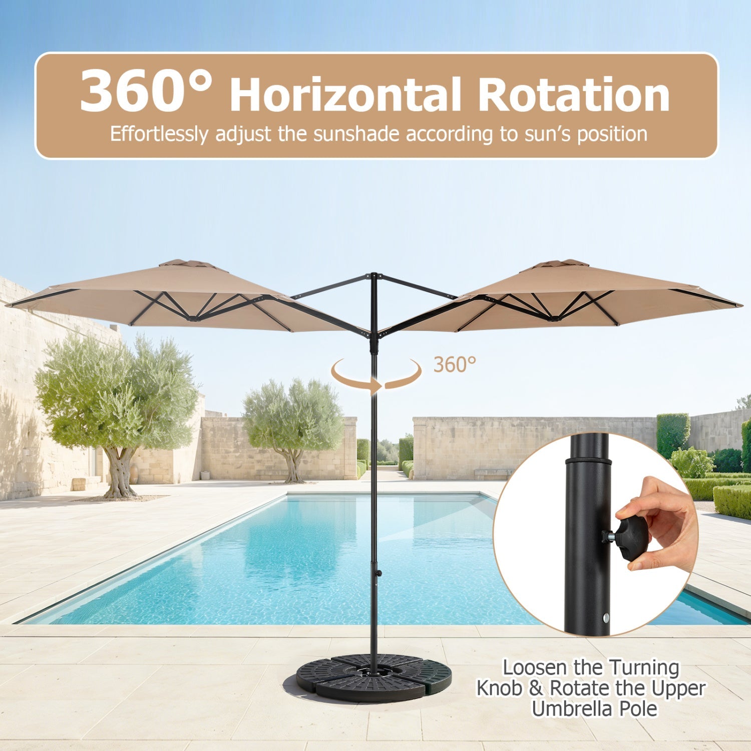 10 FT Cantilever Patio Umbrella with 360° Rotation