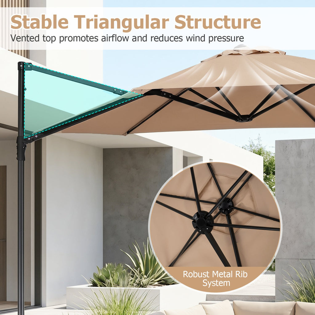 10 FT Cantilever Patio Umbrella with 360° Rotation
