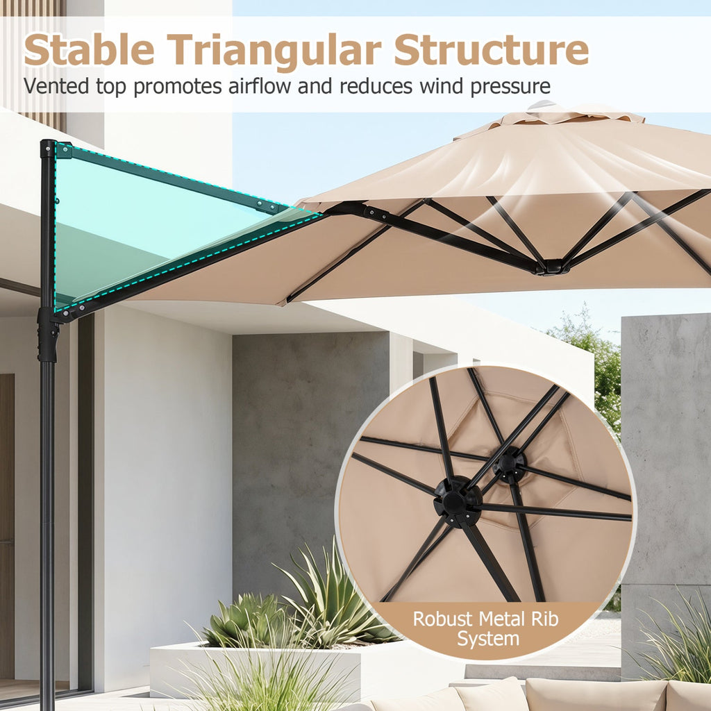10 FT Cantilever Patio Umbrella with 360° Rotation