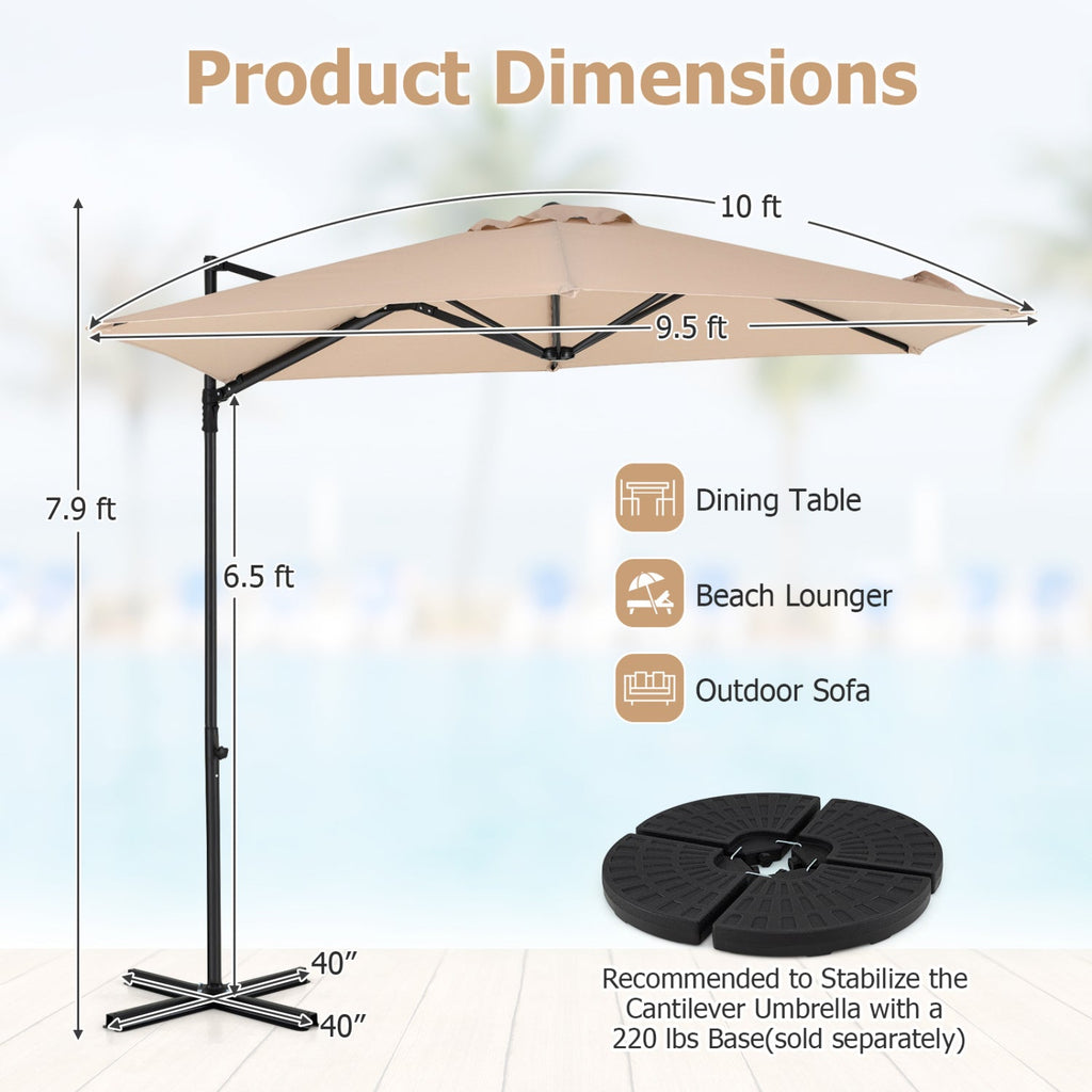 10 FT Cantilever Patio Umbrella with 360° Rotation