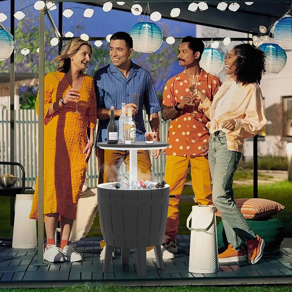 10 Gallon Cooler Bar Table Outdoor Coffee Table Ice Bucket with Telescopic Tabletop for Beer and Wine