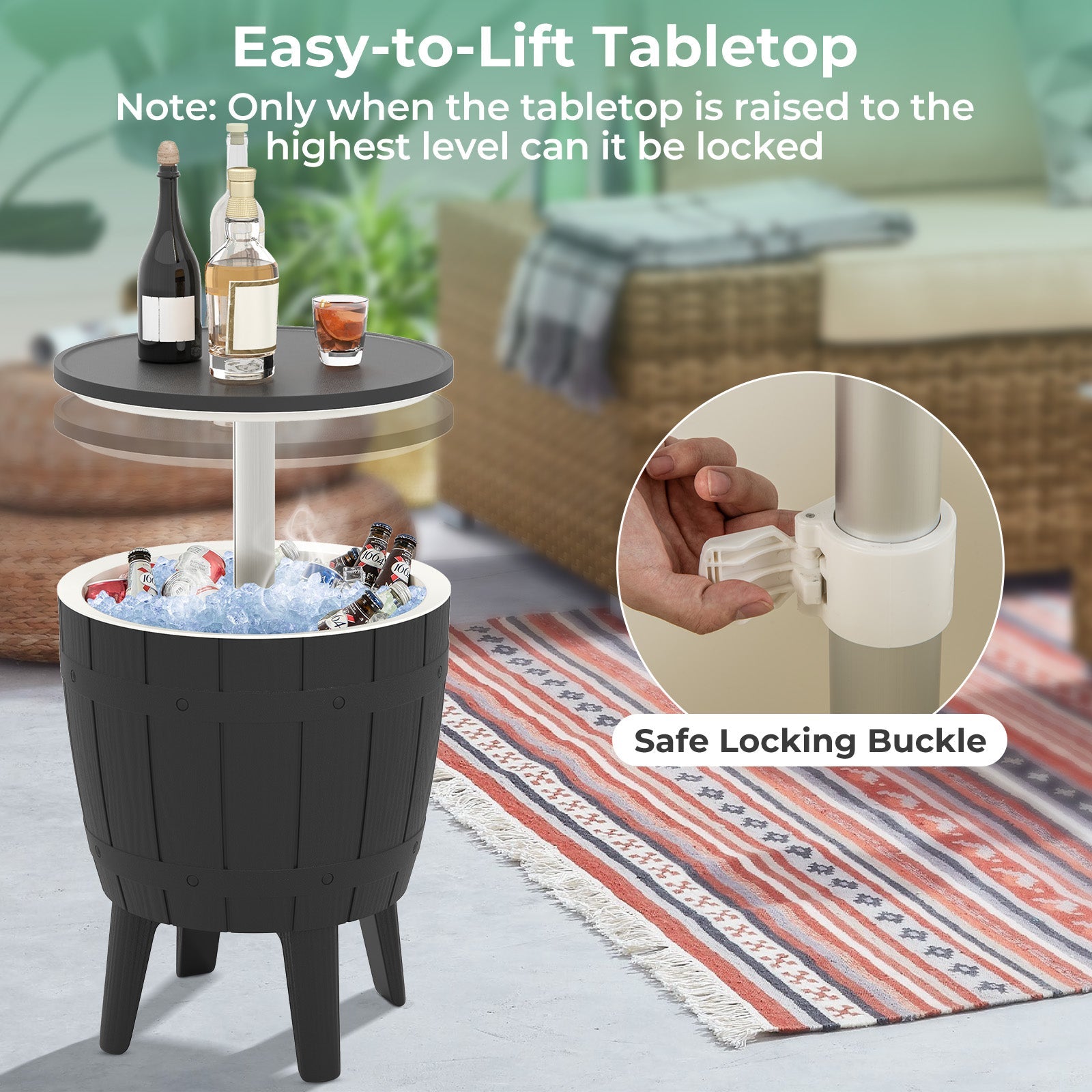 10 Gallon Cooler Bar Table Outdoor Coffee Table Ice Bucket with Telescopic Tabletop for Beer and Wine