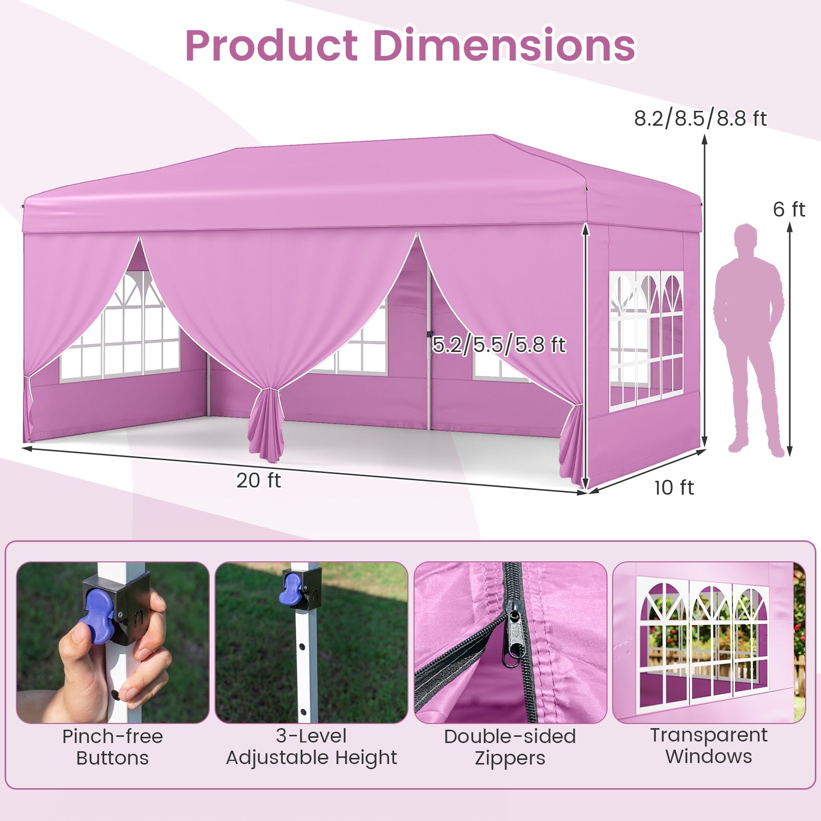 10 X 20 Feet Pop up Canopy Tent Instant Setup with 6 Sidewalls