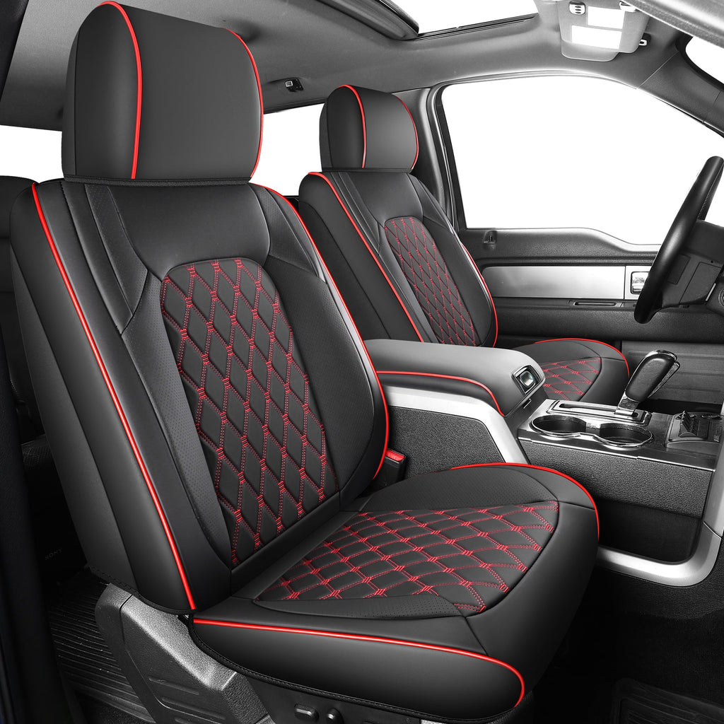Umbrauto Custom Fit Seat Covers for Ford F150, Pickup Truck Nappa Leather Seatcovers for 2015-2025 Ford F150 SuperCrew/ 2017-2025 F250 F350 F450 Super Duty Crew Cab XL XLT Lariat King Ranch Platinum,Red