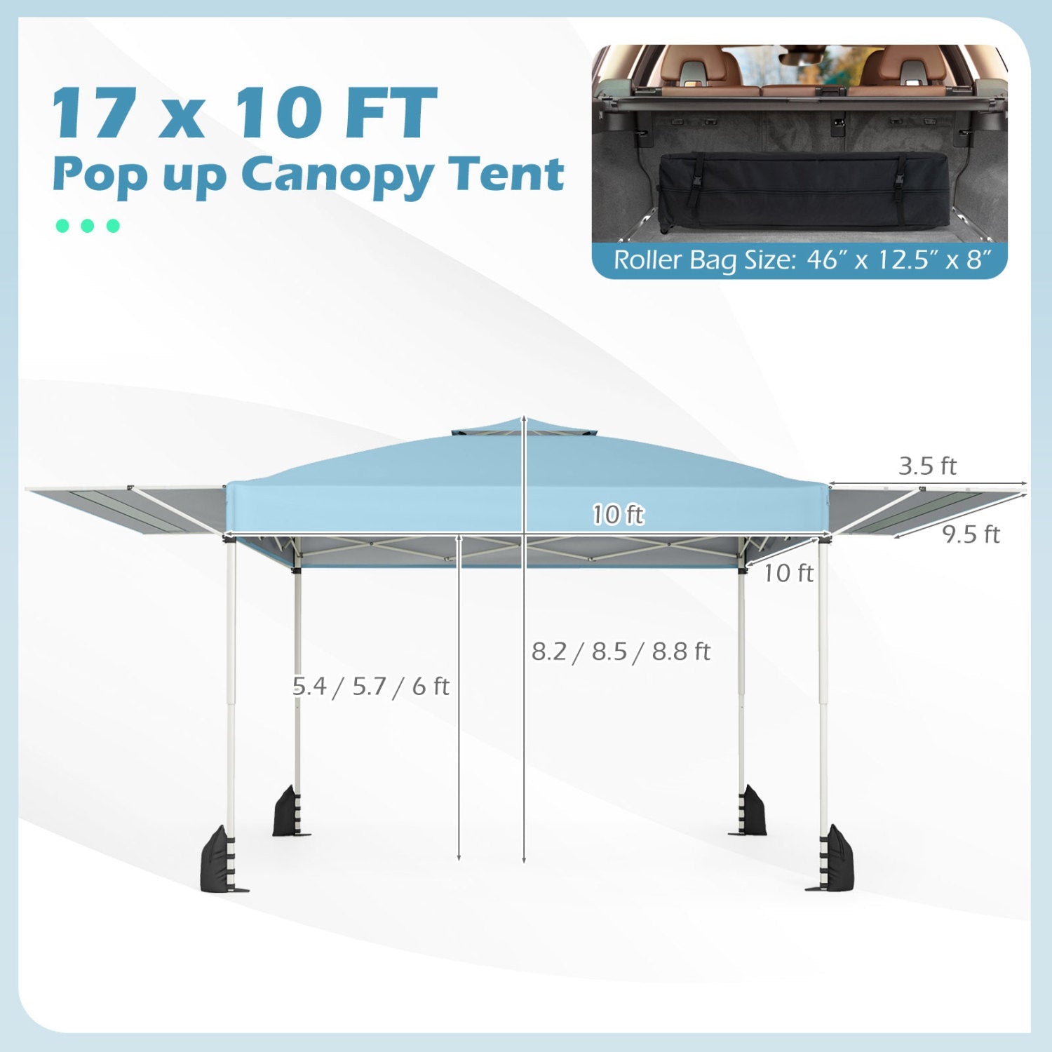 10 x 17 Feet Pop Up Canopy Tent with Dual Adjustable Awnings