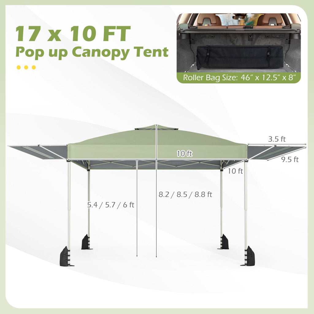 10 x 17 Feet Pop Up Canopy Tent with Dual Adjustable Awnings