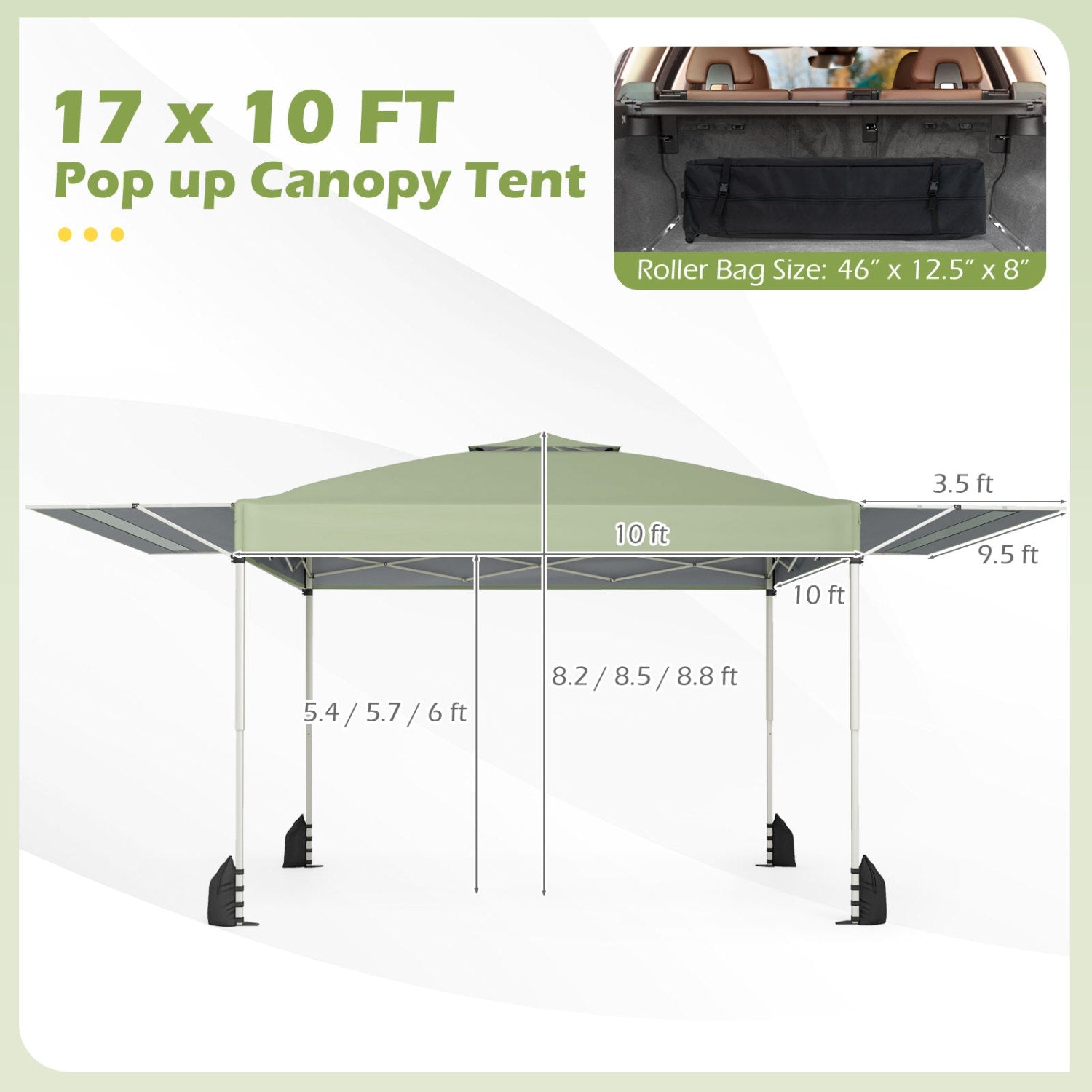 10 x 17 Feet Pop Up Canopy Tent with Dual Adjustable Awnings