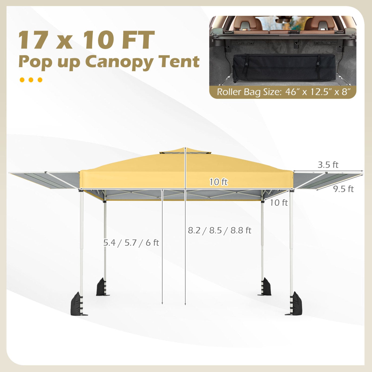 10 x 17 Feet Pop Up Canopy Tent with Dual Adjustable Awnings