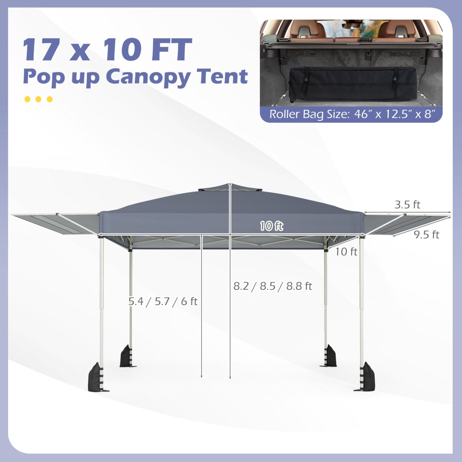 10 x 17 Feet Pop Up Canopy Tent with Dual Adjustable Awnings