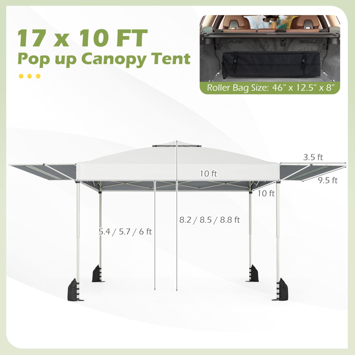 10 x 17 Feet Pop Up Canopy Tent with Dual Adjustable Awnings