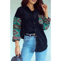 Pocketed Geometric Collared Neck Shacket Polyester Womenswear