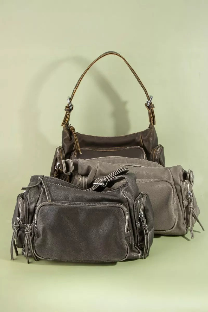 Fame Multi Pocket Leather Shoulder Bag