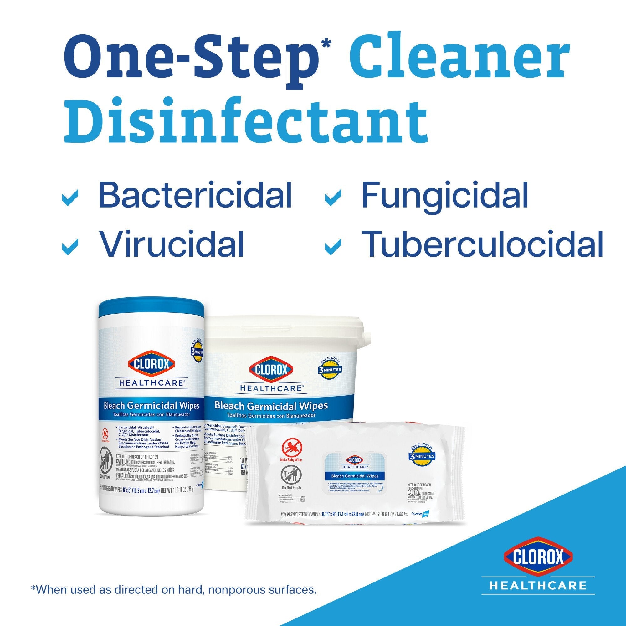 Clorox Healthcare® Bleach Germicidal Wipes, Canister, 150 ct. 30577