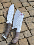 10"inches HAND FORGED J2 Steel Hunting and Cleaver knife + Leather Sheath - PhishStones Products