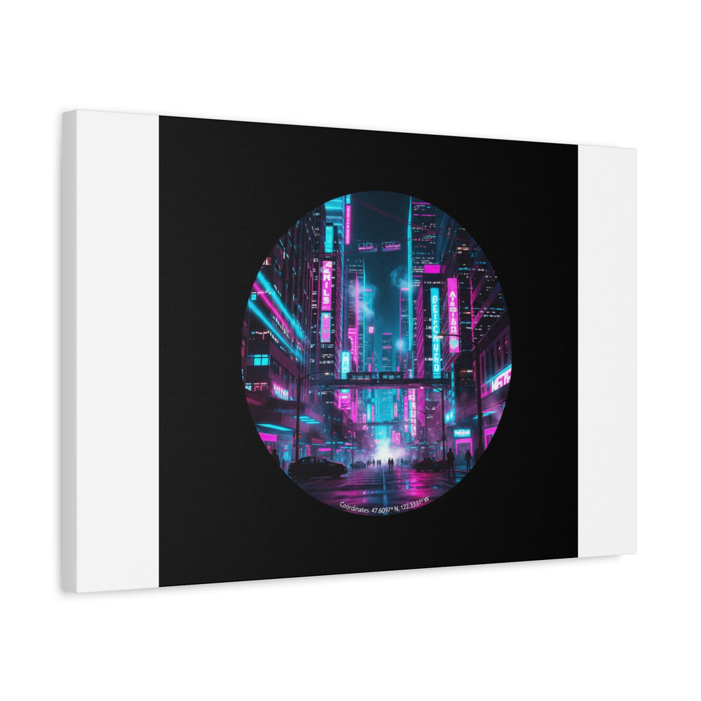 Neon Cyberpunk Cityscape Canvas | synthwave skyline, future city art