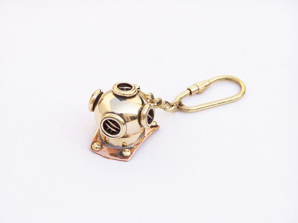 Solid Brass/Copper Diving Helmet Key Chain 5""