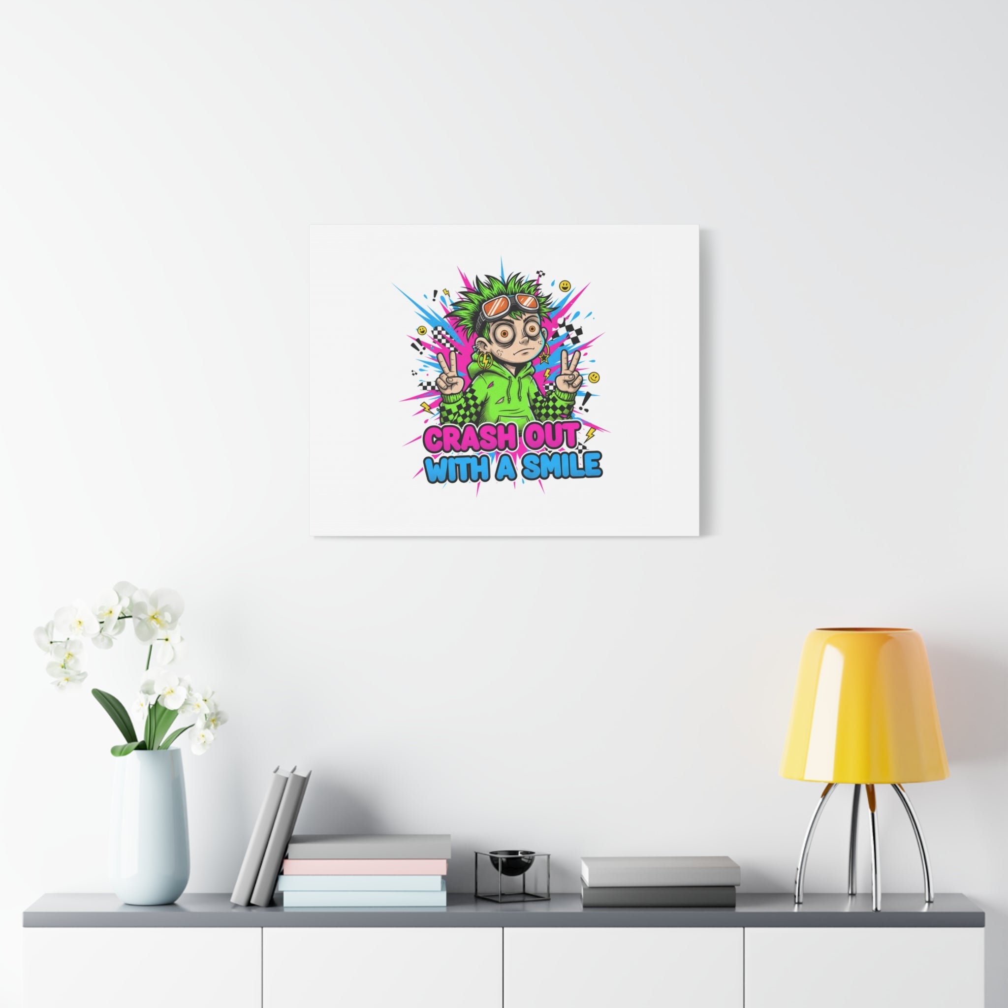 Crash Out With a Smile Canvas Print | Neon Skate Graffiti, Meme Meltdown Art