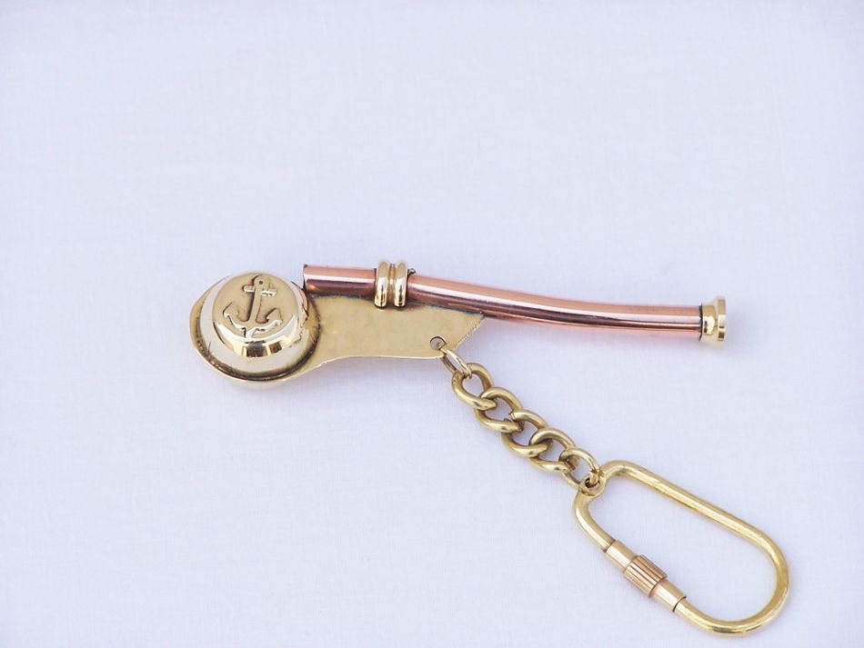 Solid Brass/Copper Bosun Whistle Key Chain