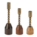 Modern Metal Taper Candle Holder with Birch Base (Set of 3)