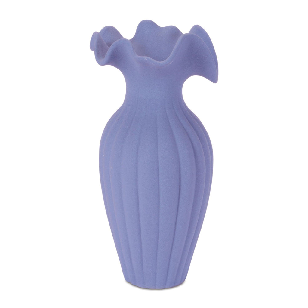 Scalloped Ribbed Stoneware Vase 9"H