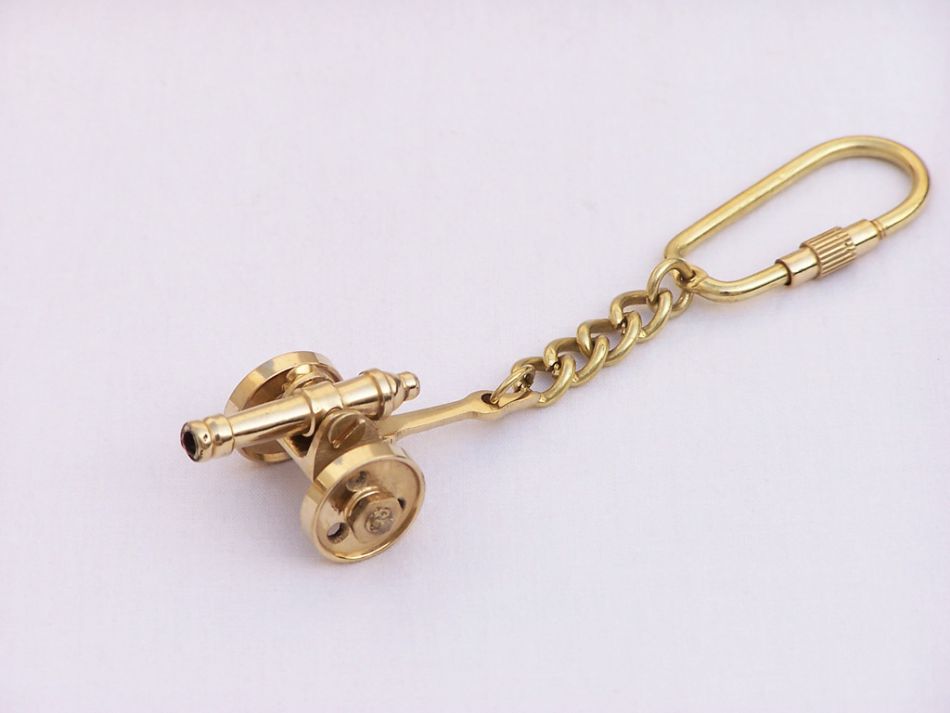 Solid Brass Cannon Key Chain 5""