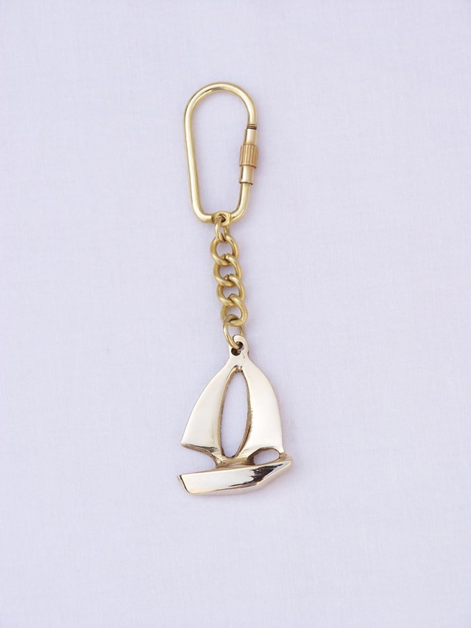 Solid Brass Yacht Key Chain 5""