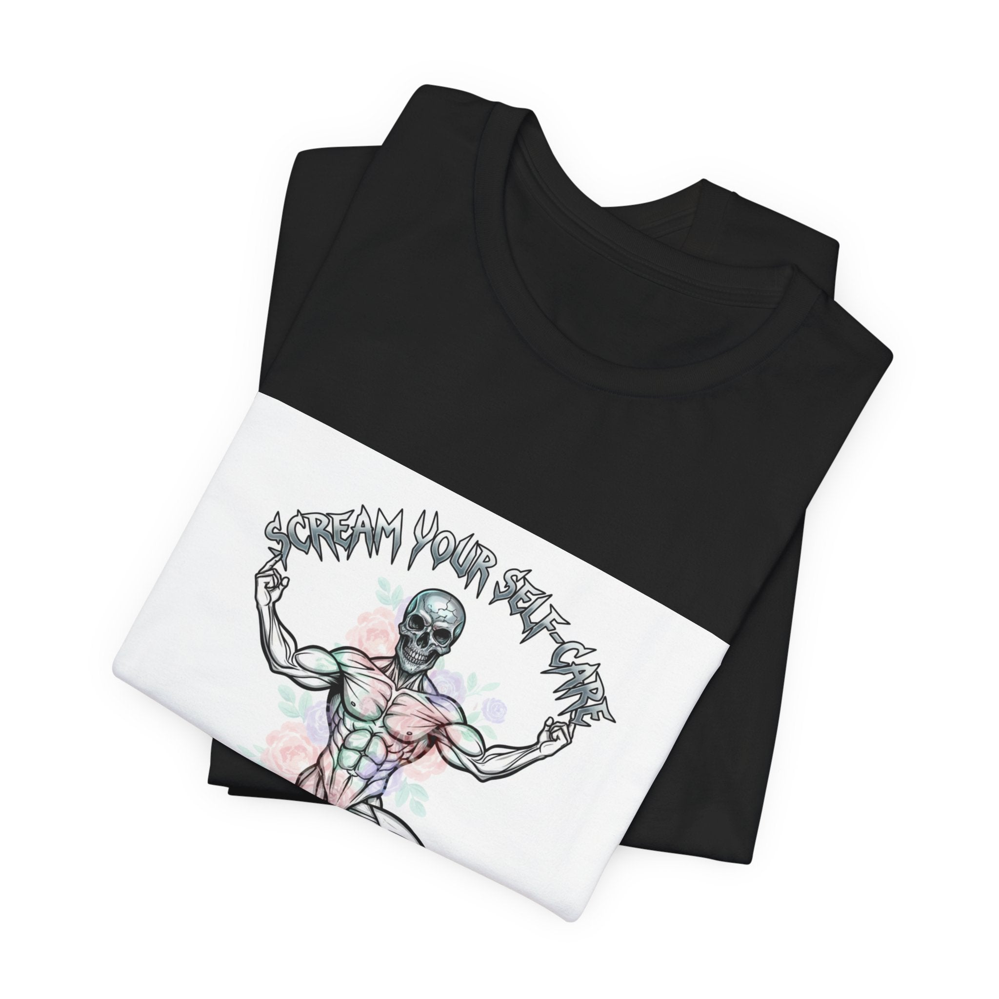 Hard Rock Motivational Skull Yoga Tee | metal font shirt, gothic wellness quote