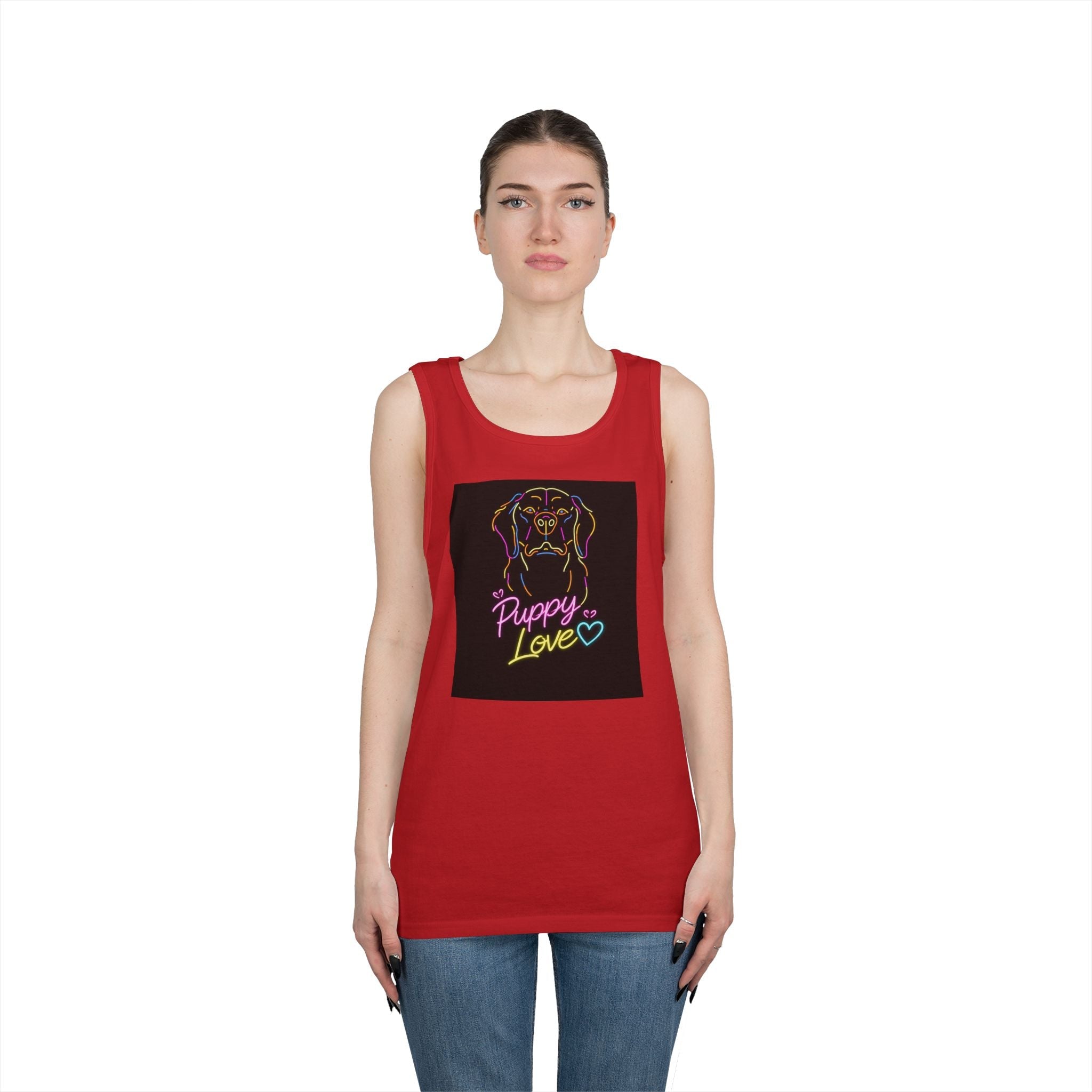 Puppy Love Tank Top — Neon Dog Graphic Summer Tee