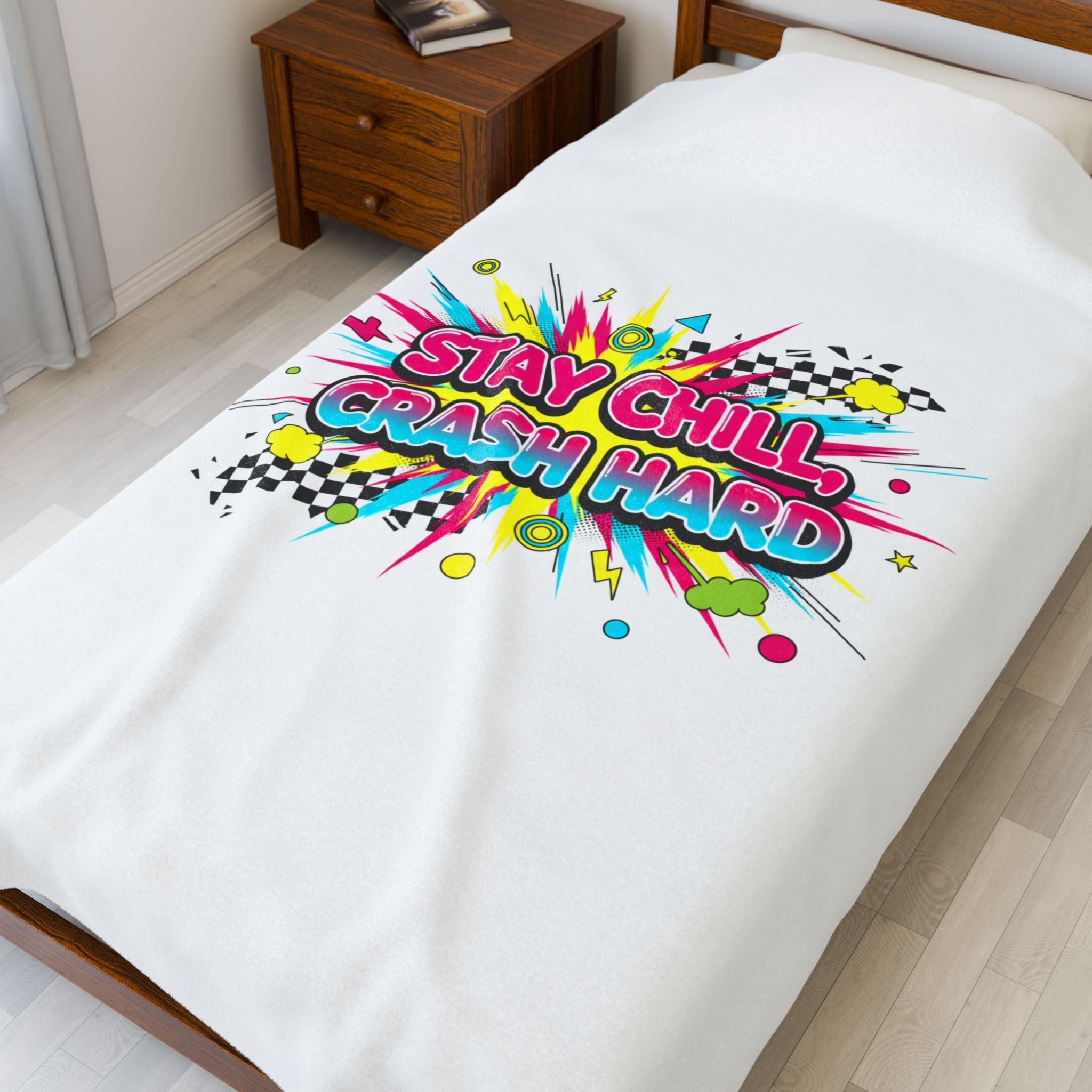 Stay Chill Crash Hard Blanket | Crash Out neon graffiti, meltdown design
