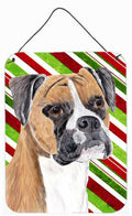 Boxer Candy Cane Holiday Christmas Wall or Door Hanging Prints Aluminum Metal Sign Kitchen Wall Bar Bathroom Plaque Home Decor Front Door Plaque, 12x16, Multicolor